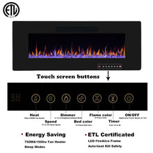 Load image into Gallery viewer, R.W.FLAME 50" Electric Fireplace, in-Wall Recessed and Wall Mounted, Electric Fireplace Heater with Timer,Multicolor Flames,Touch Screen,Remote Control, 750-1500W,Black