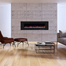 Load image into Gallery viewer, R.W.FLAME 60" Electric Fireplace, in-Wall Recessed and Wall Mounted, Electric Fireplace Heater with Timer,Multicolor Flames,Touch Screen,Remote Control, 750-1500W,Black
