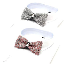 Load image into Gallery viewer, i-VTIES Pre-Tied Bow Tie,Satin,Men's Rhinestone,Crystal Premium Metallic,Pink and Silver,Adjustable Length