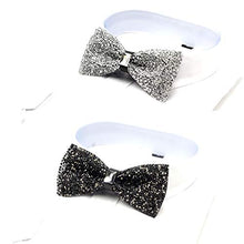 Load image into Gallery viewer, i-VTIES Pre-Tied Bow Tie,Satin,Men's Rhinestone,Crystal Premium Metallic,Black and Silver,Adjustable Length
