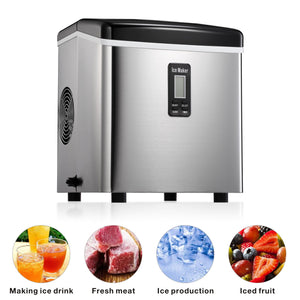 Kismile Stainless Steel Ice Maker Machine for Countertop - 33Lbs/24 Hours - Ice Cubes Ready in 11 Mins, 2.2Lb Ice Storage, Ideal Ice Maker for Home/Office/Bar with Scoop and Basket