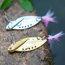 Load image into Gallery viewer, GemanFish Blade Baits,5pcs Metal VIB Hard Fishing Lures,5 Colors Spinner Fishing Spoons with Feathers and Treble Hooks for Crank Bait Bass Trout Walleye Carp Salmon Catfish£¨Silver and Gold£©