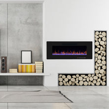 Load image into Gallery viewer, R.W.FLAME 50" Electric Fireplace, in-Wall Recessed and Wall Mounted, Electric Fireplace Heater with Timer,Multicolor Flames,Touch Screen,Remote Control, 750-1500W,Black