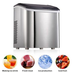 Kismile Stainless Steel Ice Maker Machine for Countertop - 26Lbs/24 Hours - Ice Cubes Ready in 6 Mins, 1.5Lb Ice Storage, Ideal Ice Maker for Home/Office/Bar with Scoop and Basket (silvery-26lb)