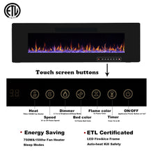 Load image into Gallery viewer, R.W.FLAME 60" Electric Fireplace, in-Wall Recessed and Wall Mounted, Electric Fireplace Heater with Timer,Multicolor Flames,Touch Screen,Remote Control, 750-1500W,Black