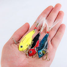 Load image into Gallery viewer, GemanFish Blade Baits,10pcs Metal VIB Hard Fishing Lures,5 Colors Spinner Fishing Spoons with Feathers and Treble Hooks for Crank Bait Bass Trout Walleye Carp Salmon Catfish