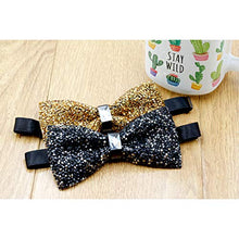 Load image into Gallery viewer, i-VTIES Pre-Tied Bow Tie,Satin,Men's Rhinestone,Crystal Premium Metallic,Black and Gold,Adjustable Length