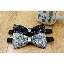 Load image into Gallery viewer, i-VTIES Pre-Tied Bow Tie,Satin,Men's Rhinestone,Crystal Premium Metallic,Black and Silver,Adjustable Length