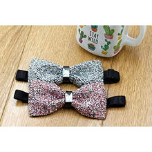Load image into Gallery viewer, i-VTIES Pre-Tied Bow Tie,Satin,Men's Rhinestone,Crystal Premium Metallic,Pink and Silver,Adjustable Length