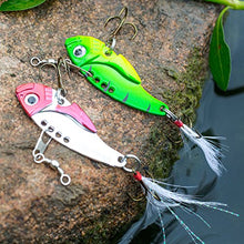 Load image into Gallery viewer, GemanFish Blade Baits,10pcs Metal VIB Hard Fishing Lures,5 Colors Spinner Fishing Spoons with Feathers and Treble Hooks for Crank Bait Bass Trout Walleye Carp Salmon Catfish