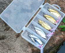 Load image into Gallery viewer, GemanFish Blade Baits,5pcs Metal VIB Hard Fishing Lures,5 Colors Spinner Fishing Spoons with Feathers and Treble Hooks for Crank Bait Bass Trout Walleye Carp Salmon Catfish£¨Silver and Gold£©