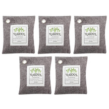 Load image into Gallery viewer, YUKOOL Charcoal Air Purifying Bags, 100% Bamboo Activated Charcoal Air Purifier and Air Freshener, Eco-Friendly for Home, 5pcs, 5 x 200g, Grey