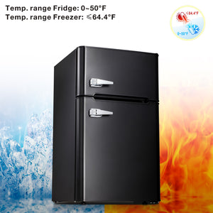 Kismile Compact Refrigerator, 2 Door Refrigerator and Freezer, Dorm or Apartment, 3.3 cu ft, Black