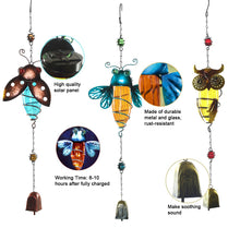 Load image into Gallery viewer, CEDAR HOME Solar Wind Chime Unique Outdoor Indoor Hanging Mobile Bell Windchime Light for Garden Lawn Yard Patio Waterproof Metal Glass Winged Insert Home Decor, 8" W x 3" D x 24.5" H, 3 Set