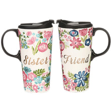 Load image into Gallery viewer, CEDAR HOME Travel Coffee Ceramic Mug Porcelain Latte Tea Cup With Lid in Gift Box 17oz. Sister &amp; Friend, 2 Pack