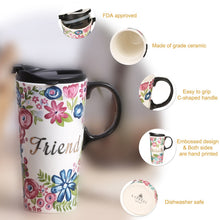Load image into Gallery viewer, CEDAR HOME Travel Coffee Ceramic Mug Porcelain Latte Tea Cup With Lid in Gift Box 17oz. Sister &amp; Friend, 2 Pack