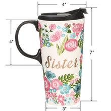 Load image into Gallery viewer, CEDAR HOME Travel Coffee Ceramic Mug Porcelain Latte Tea Cup With Lid in Gift Box 17oz. Sister &amp; Friend, 2 Pack