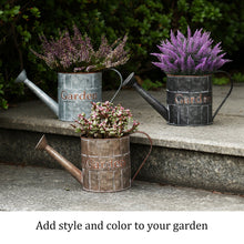 Load image into Gallery viewer, CEDAR HOME Metal Planter Flower Pot Succulent Container Garden Bucket for Indoor or Outdoor Balcony Patio Watering Can wiht Handle, 12.25" W x 5" D x 5.5" H, Black