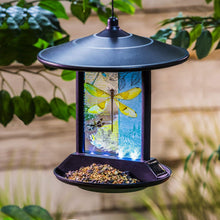 Load image into Gallery viewer, CEDAR HOME Hanging Solar Bird Feeder Outdoor Garden Decorative Water Proof Glass Pet BirdFeeder Eave, Iridescent Dragonfly