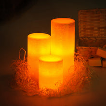 Load image into Gallery viewer, Flameless Candles LED Battery Powered Pillar Tealight Real Scented Wax with Remote by CEDAR HOME, Pack of 3, Gold
