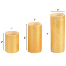 Load image into Gallery viewer, Flameless Candles LED Battery Powered Pillar Tealight Real Scented Wax with Remote by CEDAR HOME, Pack of 3, Gold