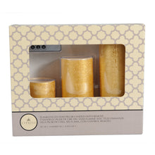 Load image into Gallery viewer, Flameless Candles LED Battery Powered Pillar Tealight Real Scented Wax with Remote by CEDAR HOME, Pack of 3, Gold