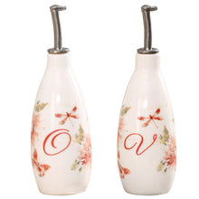 Load image into Gallery viewer, CEDAR HOME Olive Oil Bottle Set Ceramic Dispenser Porcelain Vinegar Cruet 9oz. with Stainless Steel Leak Proof Pourer Spout for Cooking or Salad Dressing, 2 Pack, Watercolor Floral