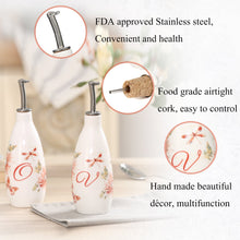 Load image into Gallery viewer, CEDAR HOME Olive Oil Bottle Set Ceramic Dispenser Porcelain Vinegar Cruet 9oz. with Stainless Steel Leak Proof Pourer Spout for Cooking or Salad Dressing, 2 Pack, Watercolor Floral