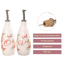 Load image into Gallery viewer, CEDAR HOME Olive Oil Bottle Set Ceramic Dispenser Porcelain Vinegar Cruet 9oz. with Stainless Steel Leak Proof Pourer Spout for Cooking or Salad Dressing, 2 Pack, Watercolor Floral