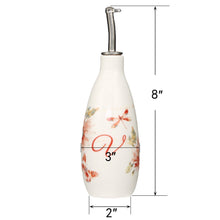 Load image into Gallery viewer, CEDAR HOME Olive Oil Bottle Set Ceramic Dispenser Porcelain Vinegar Cruet 9oz. with Stainless Steel Leak Proof Pourer Spout for Cooking or Salad Dressing, 2 Pack, Watercolor Floral