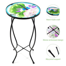 Load image into Gallery viewer, CEDAR HOME Side Table Outdoor Garden Patio Metal Accent Desk with Round Hand Painted Glass, Blue