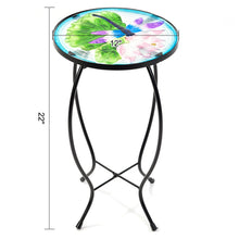 Load image into Gallery viewer, CEDAR HOME Side Table Outdoor Garden Patio Metal Accent Desk with Round Hand Painted Glass, Blue