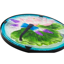 Load image into Gallery viewer, CEDAR HOME Side Table Outdoor Garden Patio Metal Accent Desk with Round Hand Painted Glass, Blue
