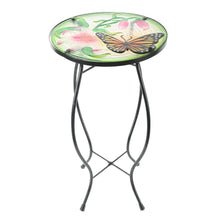 Load image into Gallery viewer, CEDAR HOME Side Table Outdoor Garden Patio Metal Accent Desk with Round Hand Painted Glass, Pink