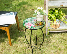 Load image into Gallery viewer, CEDAR HOME Side Table Outdoor Garden Patio Metal Accent Desk with Round Hand Painted Glass, Pink