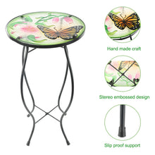 Load image into Gallery viewer, CEDAR HOME Side Table Outdoor Garden Patio Metal Accent Desk with Round Hand Painted Glass, Pink