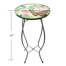 Load image into Gallery viewer, CEDAR HOME Side Table Outdoor Garden Patio Metal Accent Desk with Round Hand Painted Glass, Pink