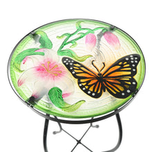 Load image into Gallery viewer, CEDAR HOME Side Table Outdoor Garden Patio Metal Accent Desk with Round Hand Painted Glass, Pink
