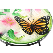 Load image into Gallery viewer, CEDAR HOME Side Table Outdoor Garden Patio Metal Accent Desk with Round Hand Painted Glass, Pink