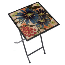 Load image into Gallery viewer, CEDAR HOME Side Table Outdoor Garden Patio Metal Accent Desk with Square Hand Painted Glass, Blue