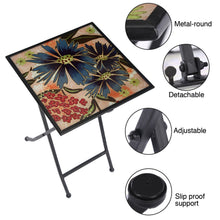 Load image into Gallery viewer, CEDAR HOME Side Table Outdoor Garden Patio Metal Accent Desk with Square Hand Painted Glass, Blue