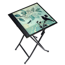 Load image into Gallery viewer, CEDAR HOME Side Table Outdoor Garden Patio Metal Accent Desk with Square Hand Painted Glass, Teal