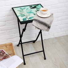 Load image into Gallery viewer, CEDAR HOME Side Table Outdoor Garden Patio Metal Accent Desk with Square Hand Painted Glass, Teal
