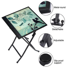 Load image into Gallery viewer, CEDAR HOME Side Table Outdoor Garden Patio Metal Accent Desk with Square Hand Painted Glass, Teal