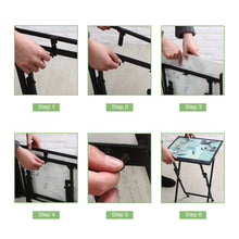 Load image into Gallery viewer, CEDAR HOME Side Table Outdoor Garden Patio Metal Accent Desk with Square Hand Painted Glass, Teal