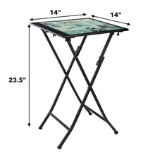 Load image into Gallery viewer, CEDAR HOME Side Table Outdoor Garden Patio Metal Accent Desk with Square Hand Painted Glass, Teal