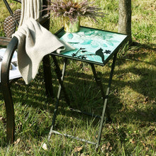 Load image into Gallery viewer, CEDAR HOME Side Table Outdoor Garden Patio Metal Accent Desk with Square Hand Painted Glass, Teal