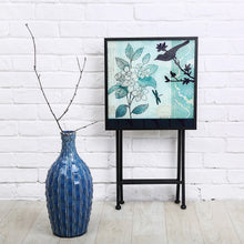 Load image into Gallery viewer, CEDAR HOME Side Table Outdoor Garden Patio Metal Accent Desk with Square Hand Painted Glass, Teal